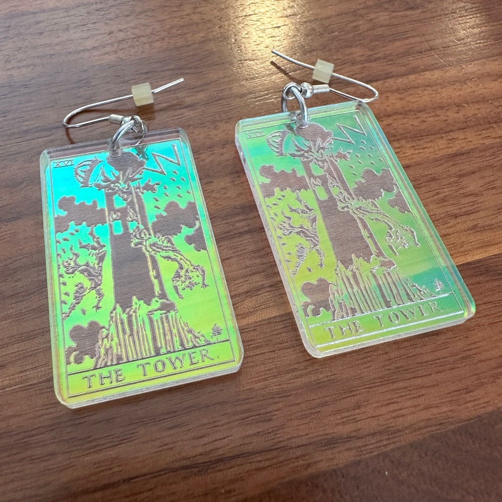 Iridescent The Tower Tarot Card Earrings